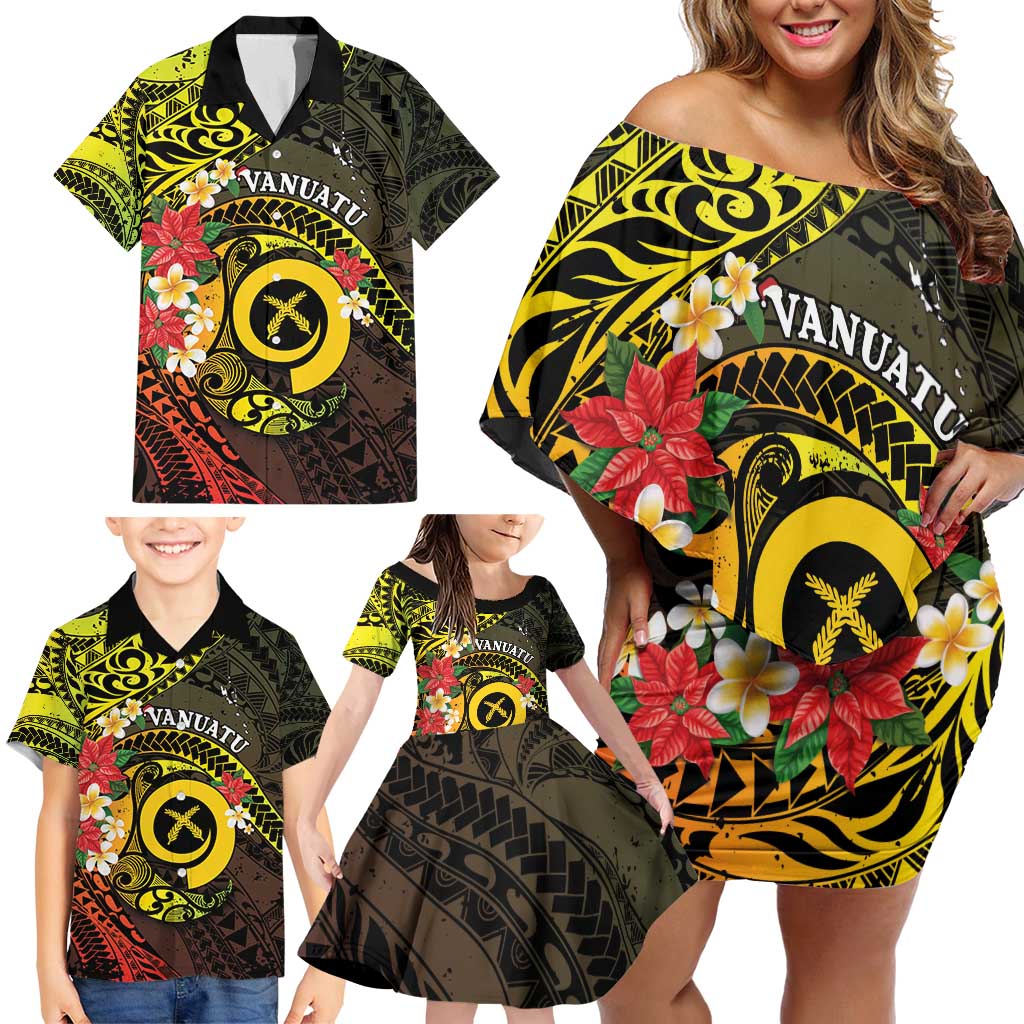 Vanuatu Christmas Family Matching Off Shoulder Short Dress and Hawaiian Shirt Vanuatuan Pig Tusk - Meri Krismas! LT14 - Polynesian Pride