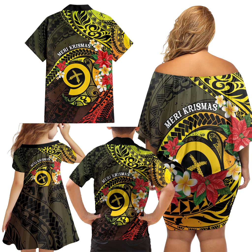 Vanuatu Christmas Family Matching Off Shoulder Short Dress and Hawaiian Shirt Vanuatuan Pig Tusk - Meri Krismas! LT14 - Polynesian Pride