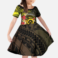 Vanuatu Christmas Kid Short Sleeve Dress Vanuatuan Pig Tusk - Meri Krismas! LT14 KID Black - Polynesian Pride