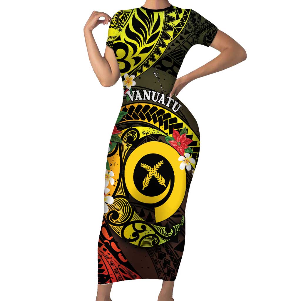Vanuatu Christmas Short Sleeve Bodycon Dress Vanuatuan Pig Tusk - Meri Krismas! LT14 Long Dress Black - Polynesian Pride