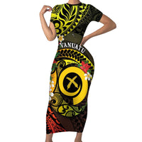Vanuatu Christmas Short Sleeve Bodycon Dress Vanuatuan Pig Tusk - Meri Krismas! LT14 Long Dress Black - Polynesian Pride