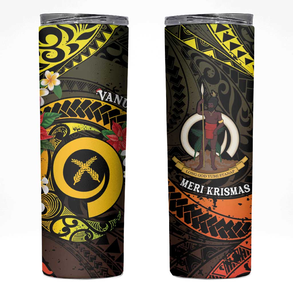 Vanuatu Christmas Skinny Tumbler Vanuatuan Pig Tusk - Meri Krismas! LT14 Black - Polynesian Pride