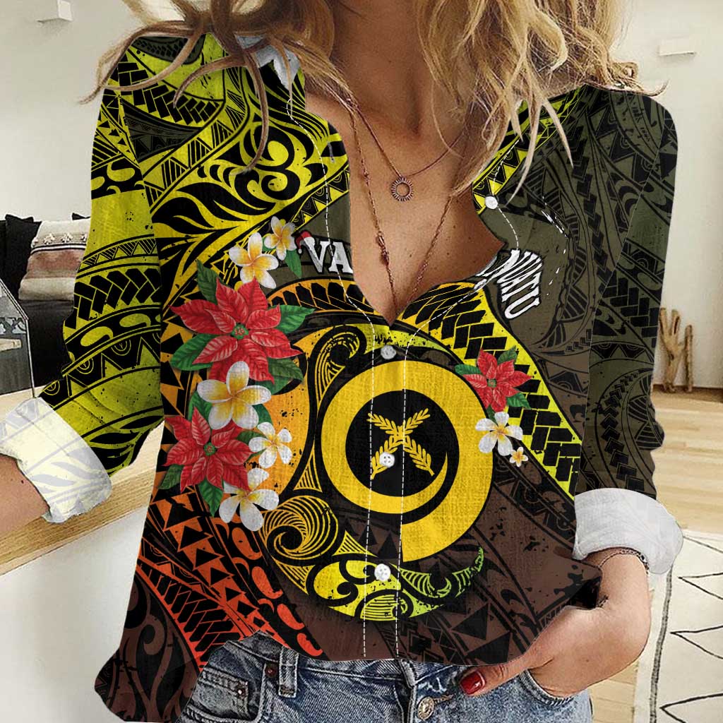 Vanuatu Christmas Women Casual Shirt Vanuatuan Pig Tusk - Meri Krismas! LT14 Female Black - Polynesian Pride