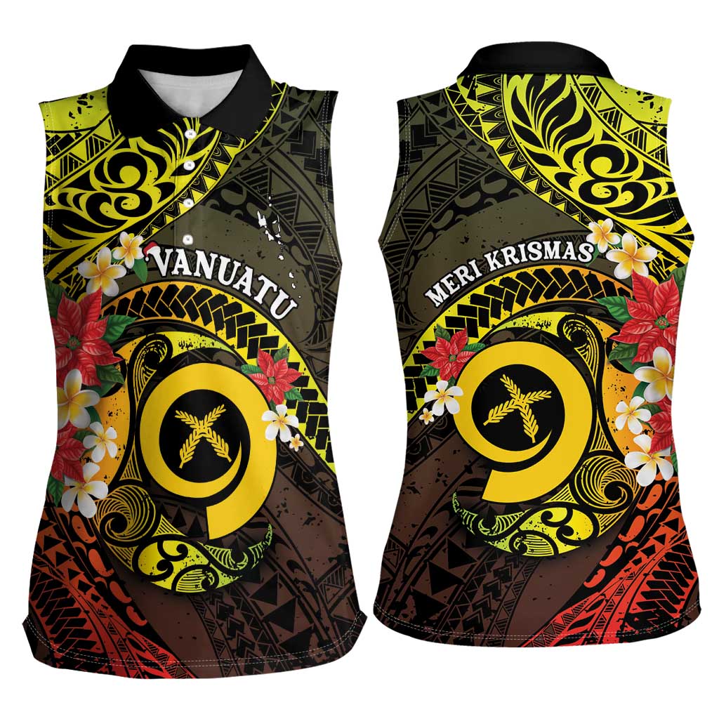 Vanuatu Christmas Women Sleeveless Polo Shirt Vanuatuan Pig Tusk - Meri Krismas! LT14 - Polynesian Pride