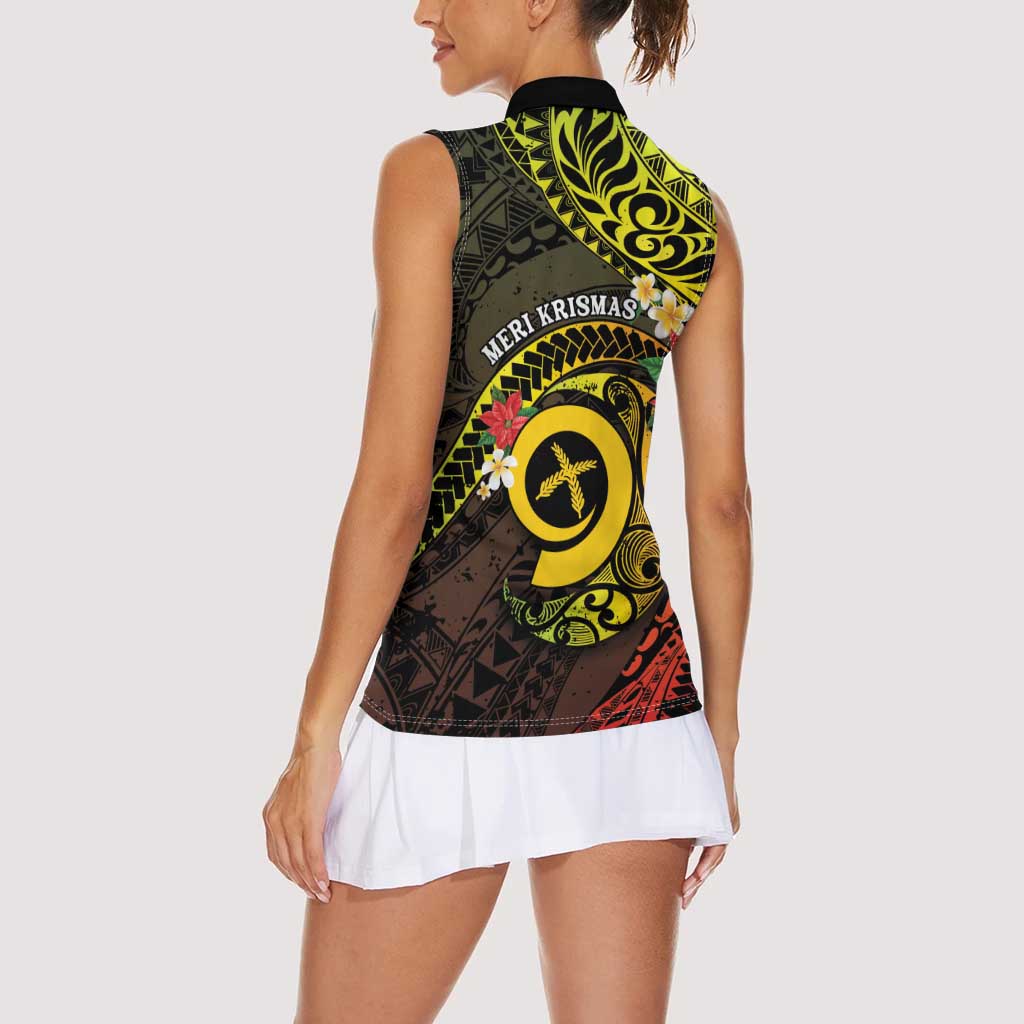 Vanuatu Christmas Women Sleeveless Polo Shirt Vanuatuan Pig Tusk - Meri Krismas! LT14 - Polynesian Pride
