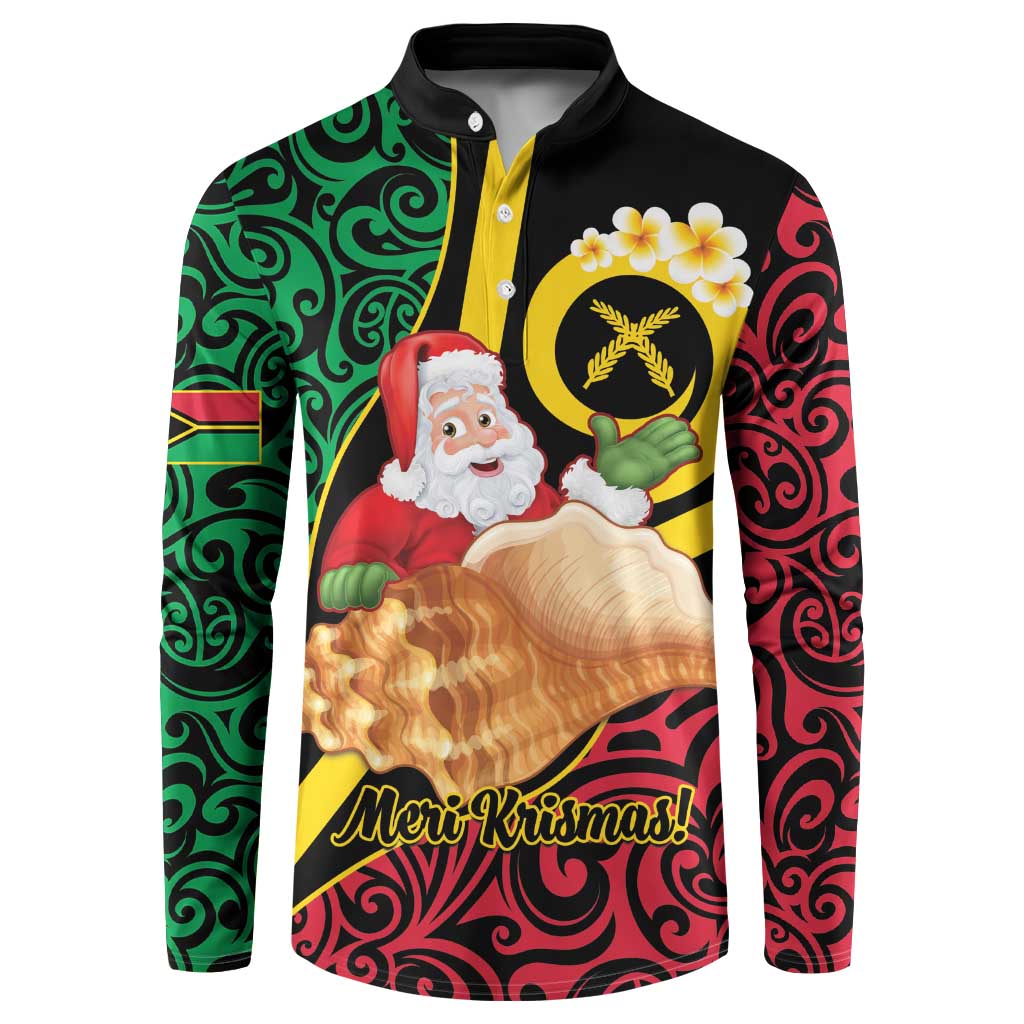 Vanuatu Christmas Button Sweatshirt Vanuatuan Conch Shell - Meri Krismas! LT14 Black - Polynesian Pride