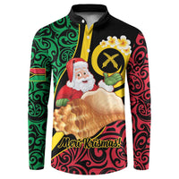 Vanuatu Christmas Button Sweatshirt Vanuatuan Conch Shell - Meri Krismas! LT14 Black - Polynesian Pride