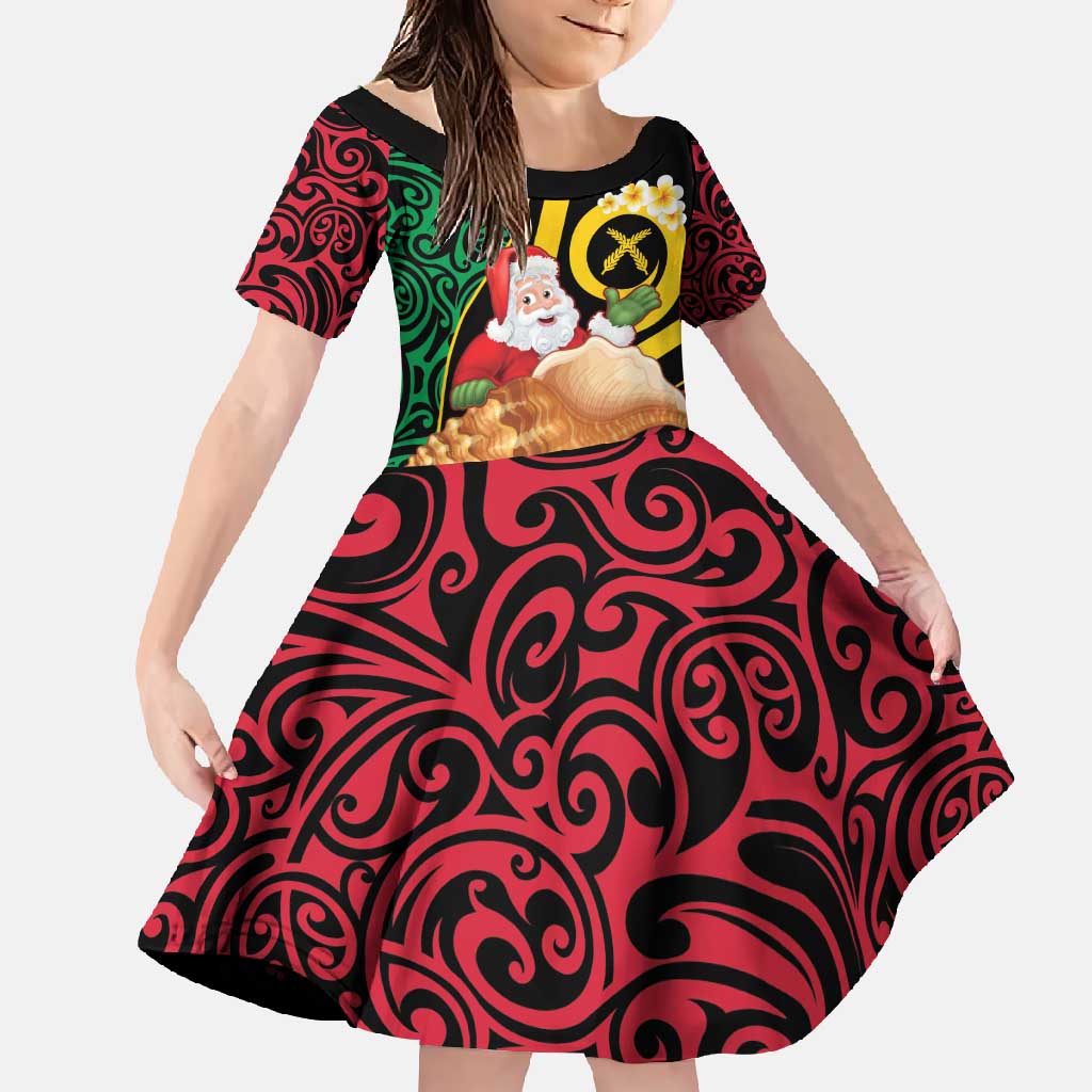 Vanuatu Christmas Family Matching Off Shoulder Maxi Dress and Hawaiian Shirt Vanuatuan Conch Shell - Meri Krismas!