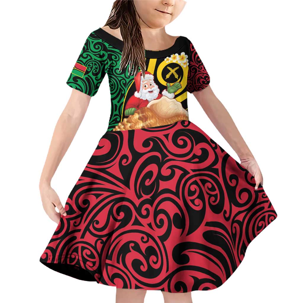 Vanuatu Christmas Family Matching Off Shoulder Short Dress and Hawaiian Shirt Vanuatuan Conch Shell - Meri Krismas!