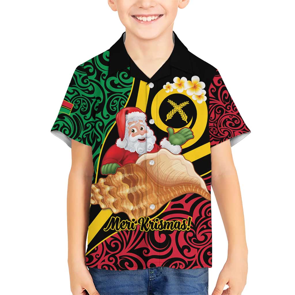 Vanuatu Christmas Family Matching Short Sleeve Bodycon Dress and Hawaiian Shirt Vanuatuan Conch Shell - Meri Krismas!