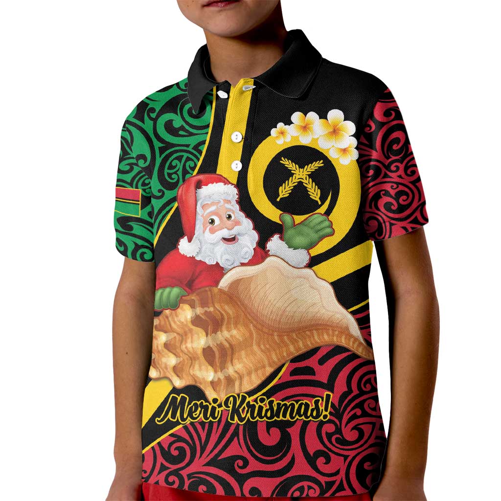 Vanuatu Christmas Kid Polo Shirt Vanuatuan Conch Shell - Meri Krismas! LT14 Kid Black - Polynesian Pride