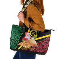Vanuatu Christmas Leather Tote Bag Vanuatuan Conch Shell - Meri Krismas! LT14 Black - Polynesian Pride