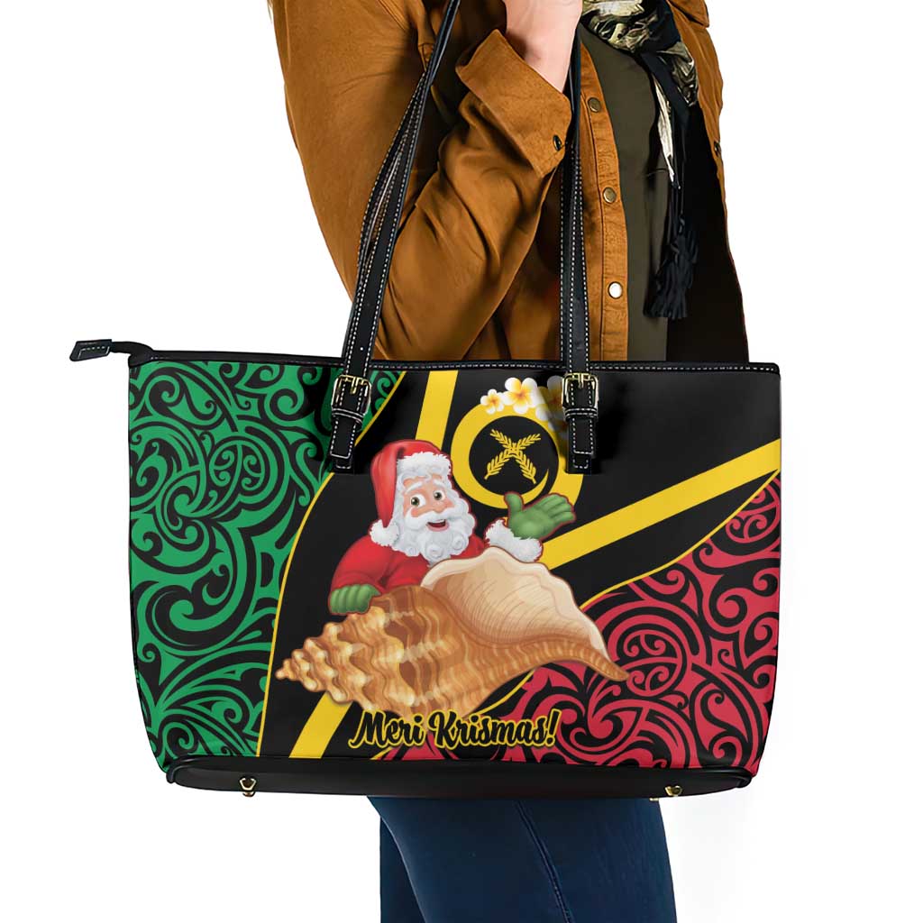 Vanuatu Christmas Leather Tote Bag Vanuatuan Conch Shell - Meri Krismas! LT14 - Polynesian Pride