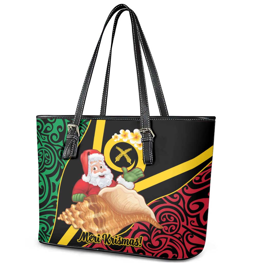 Vanuatu Christmas Leather Tote Bag Vanuatuan Conch Shell - Meri Krismas! LT14 - Polynesian Pride