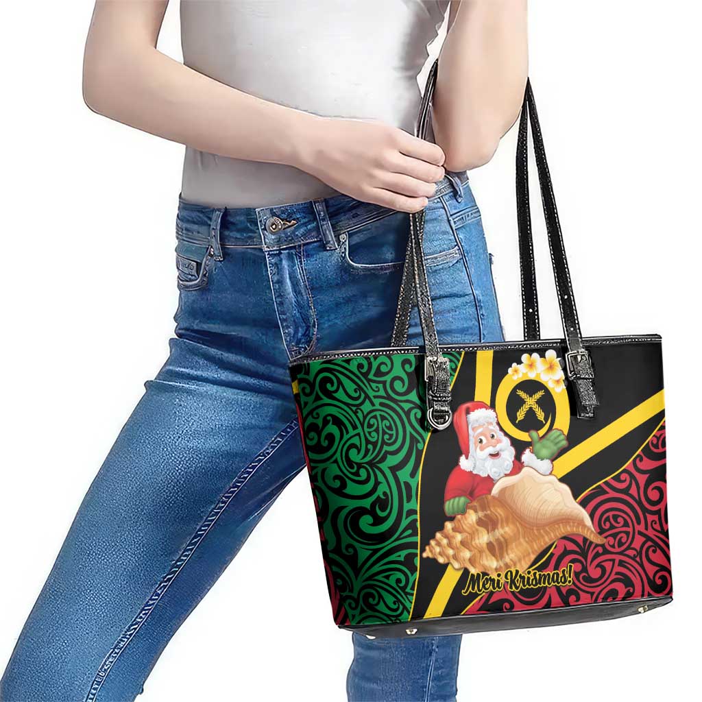 Vanuatu Christmas Leather Tote Bag Vanuatuan Conch Shell - Meri Krismas! LT14 - Polynesian Pride