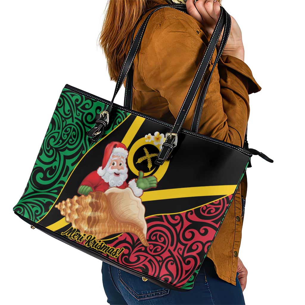 Vanuatu Christmas Leather Tote Bag Vanuatuan Conch Shell - Meri Krismas! LT14 - Polynesian Pride