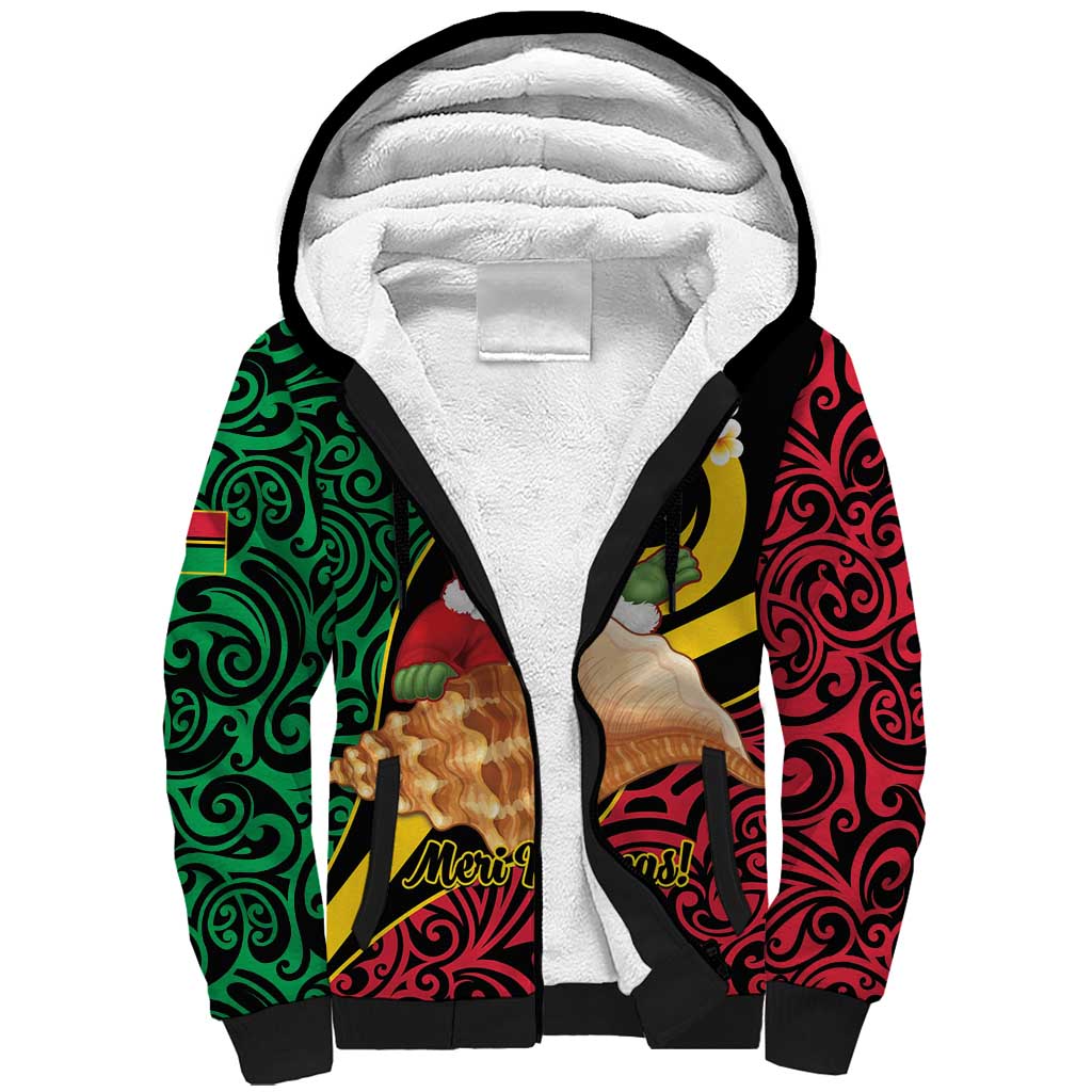 Vanuatu Christmas Sherpa Hoodie Vanuatuan Conch Shell - Meri Krismas!