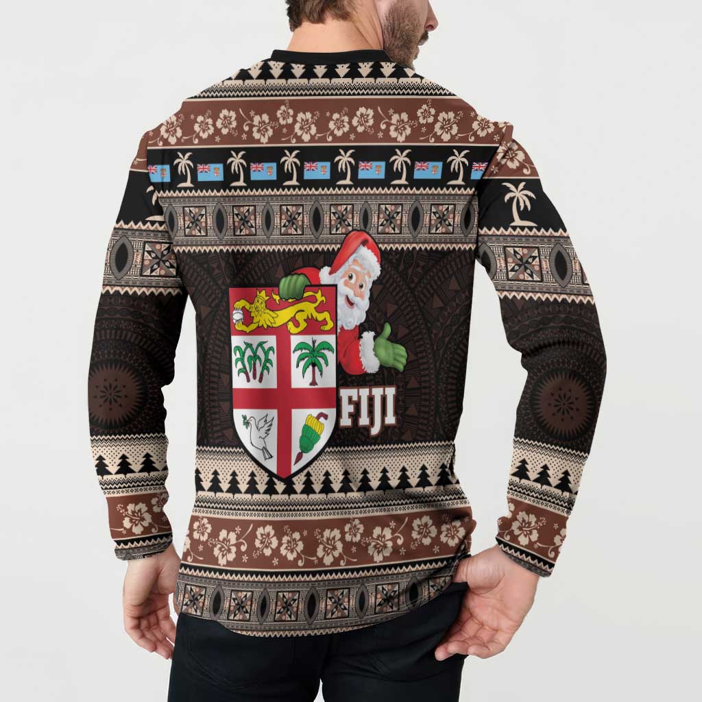 Fiji Christmas Button Sweatshirt Fijian Masi Marau na Kerisimasi! - Brown