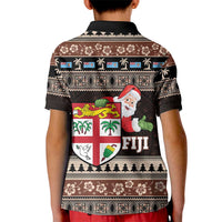 Fiji Christmas Kid Polo Shirt Fijian Masi Marau na Kerisimasi! - Brown