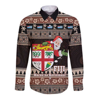 Fiji Christmas Long Sleeve Button Shirt Fijian Masi Marau na Kerisimasi! - Brown LT14 Unisex Brown - Polynesian Pride