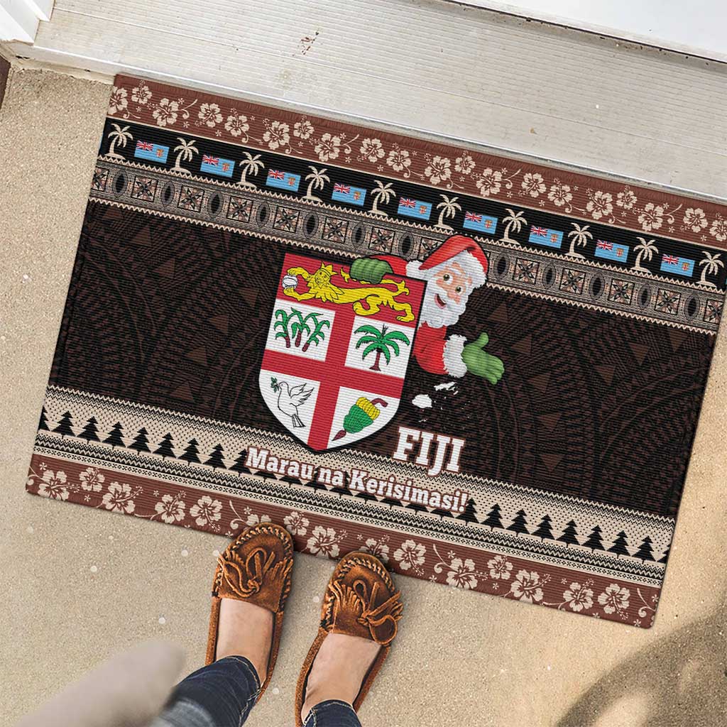 Fiji Christmas Rubber Doormat Fijian Masi Marau na Kerisimasi! - Brown