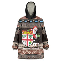 Fiji Christmas Wearable Blanket Hoodie Fijian Masi Marau na Kerisimasi! - Brown