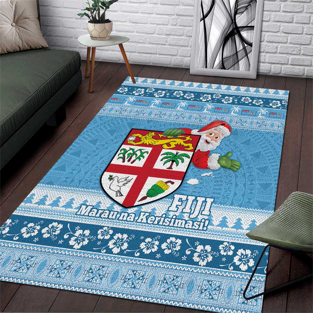 Fiji Christmas Area Rug Fijian Masi Marau na Kerisimasi! - Blue