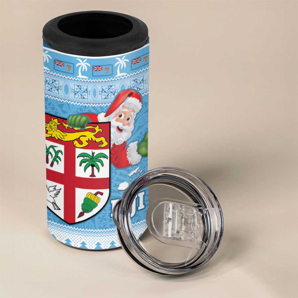 Fiji Christmas 4 in 1 Can Cooler Tumbler Fijian Masi Marau na Kerisimasi! - Blue