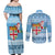 Fiji Christmas Couples Matching Off Shoulder Maxi Dress and Long Sleeve Button Shirt Fijian Masi Marau na Kerisimasi! - Blue