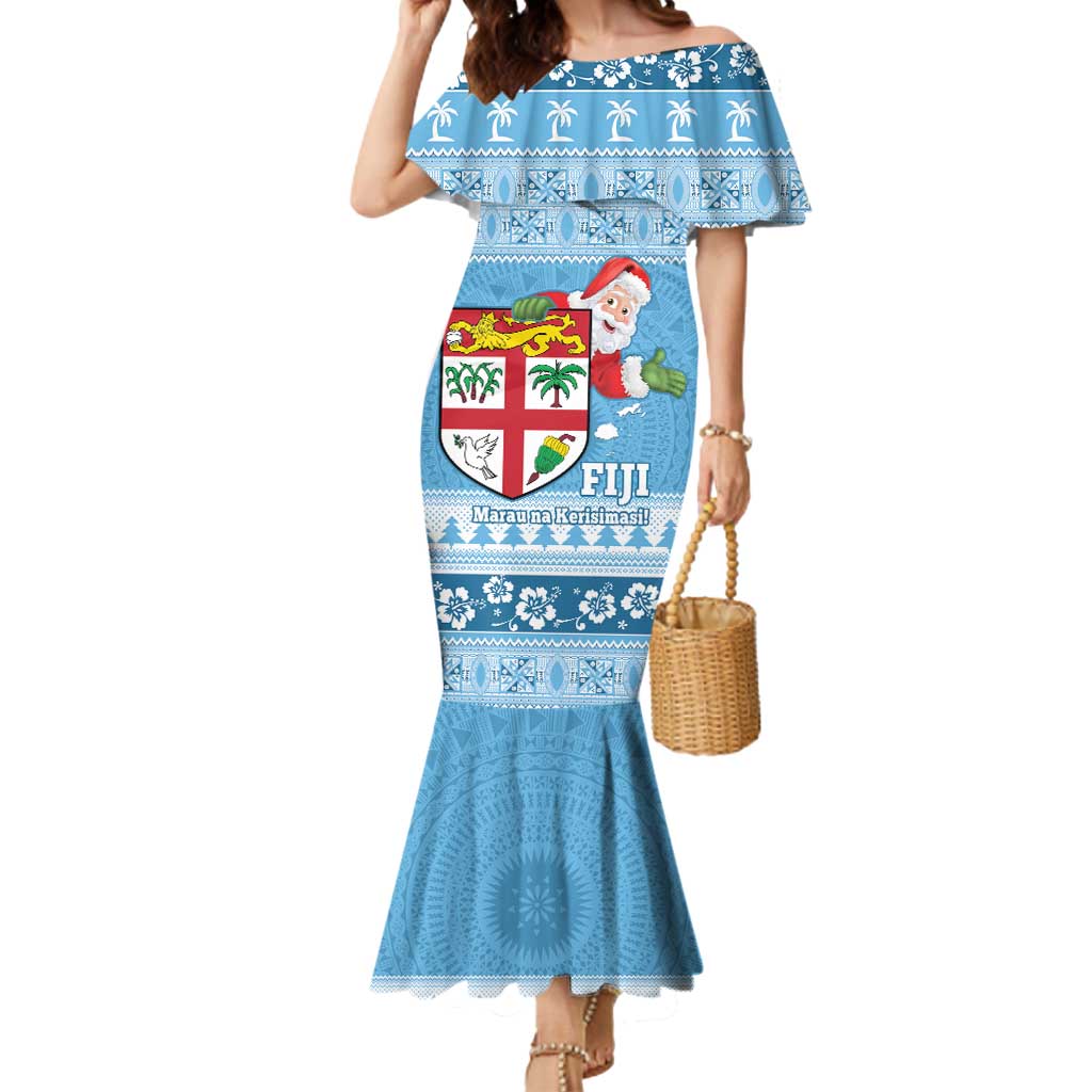 Fiji Christmas Mermaid Dress Fijian Masi Marau na Kerisimasi! - Blue