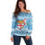 Fiji Christmas Off Shoulder Sweater Fijian Masi Marau na Kerisimasi! - Blue