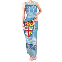 Fiji Christmas Tank Maxi Dress Fijian Masi Marau na Kerisimasi! - Blue LT14 Women Blue - Polynesian Pride