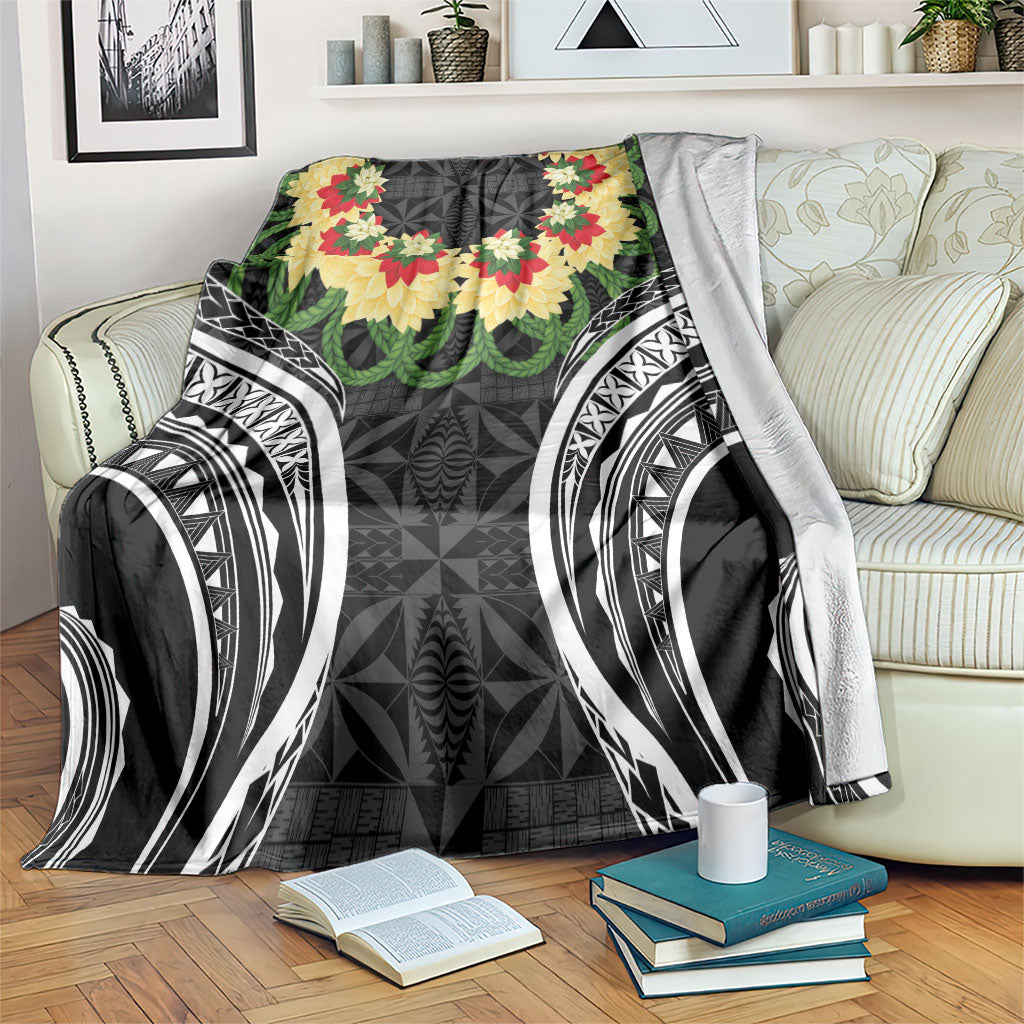 Black Tonga Ngatu Kahoa Lei Blanket
