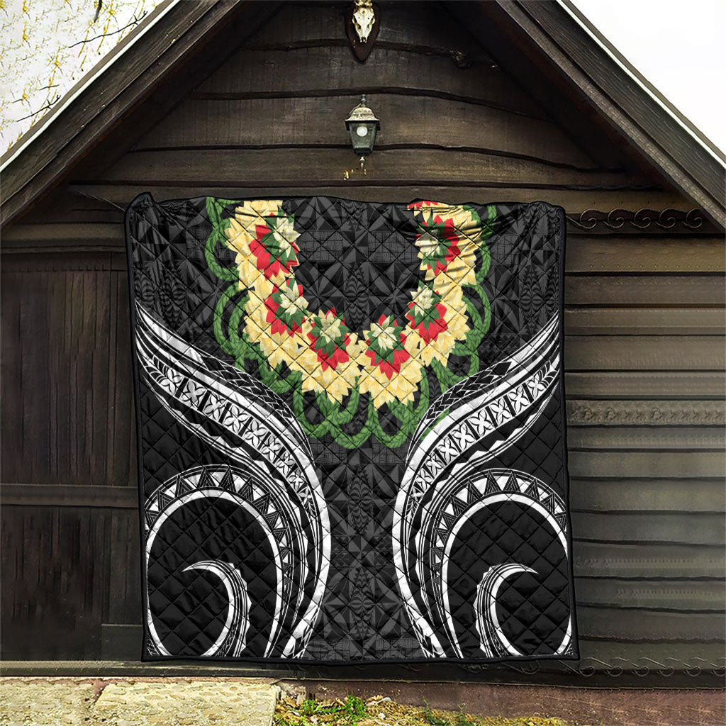 Black Tonga Ngatu Kahoa Lei Quilt
