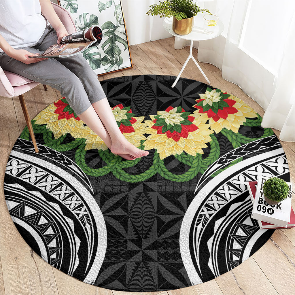 Black Tonga Ngatu Kahoa Lei Round Carpet LT14 - Polynesian Pride