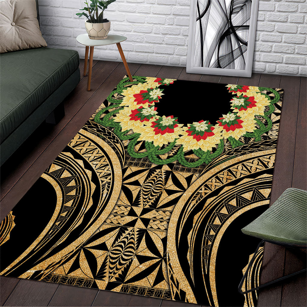 Grunge Gold Tonga Ngatu Kahoa Lei Area Rug