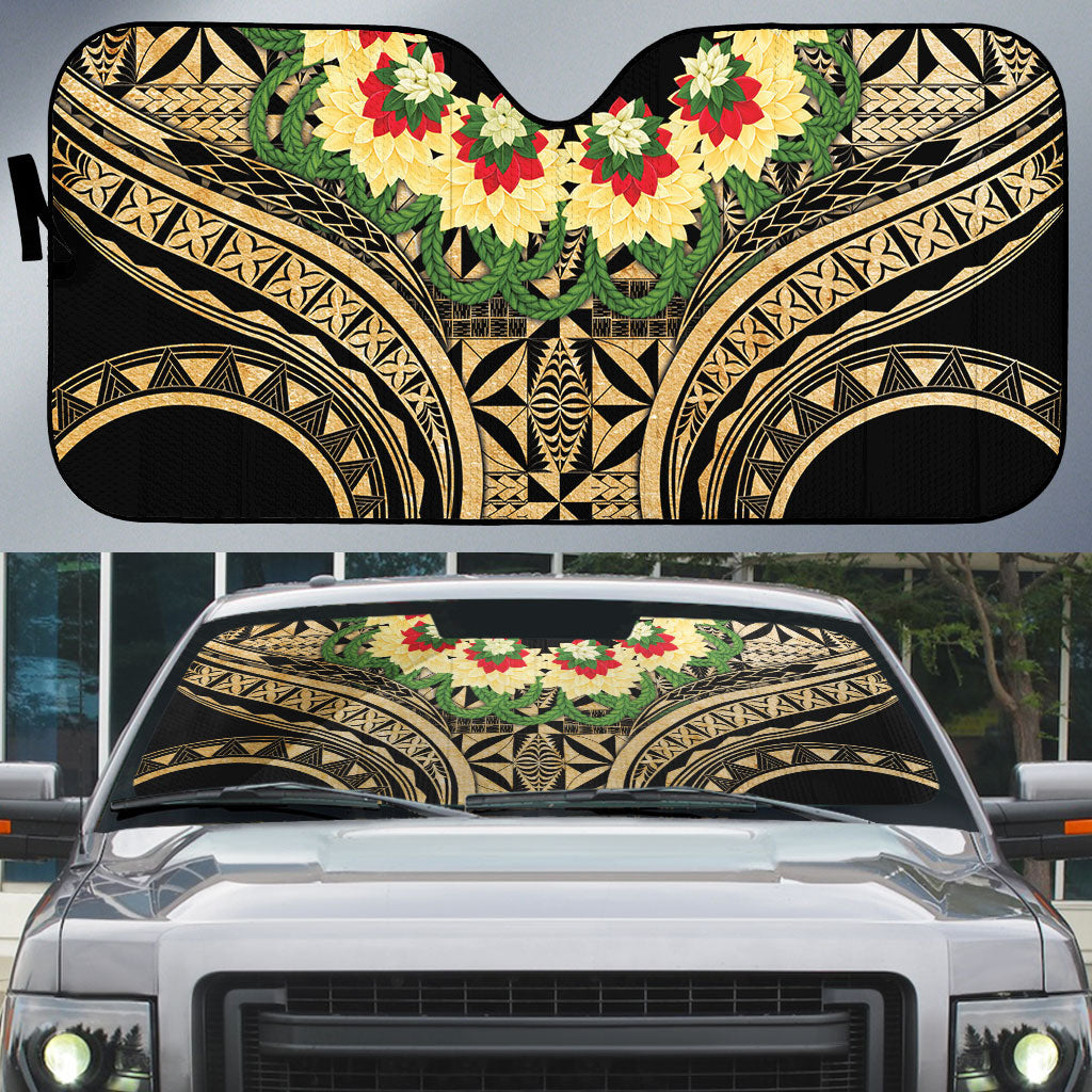 Grunge Gold Tonga Ngatu Kahoa Lei Auto Sun Shade