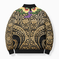 Grunge Gold Tonga Ngatu Kahoa Lei Bomber Puffer Jacket