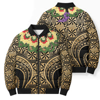 Grunge Gold Tonga Ngatu Kahoa Lei Bomber Puffer Jacket