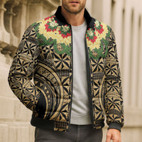 Grunge Gold Tonga Ngatu Kahoa Lei Bomber Puffer Jacket