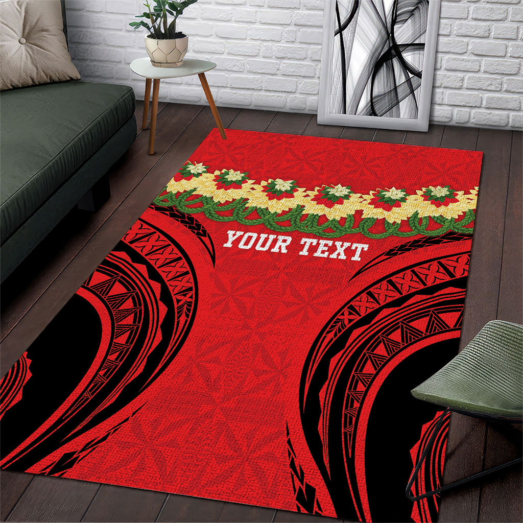 Personalised Red Tonga Ngatu Kahoa Lei Area Rug