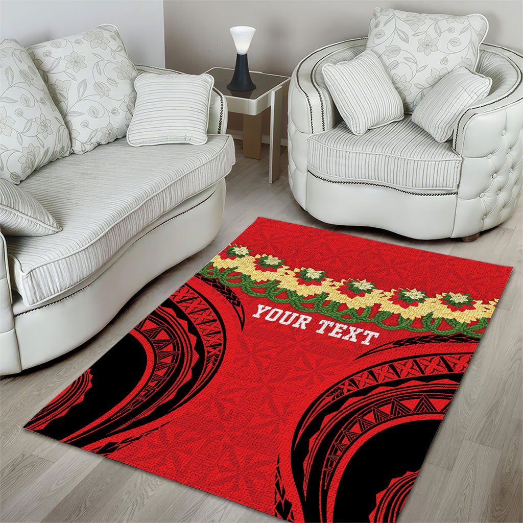 Personalised Red Tonga Ngatu Kahoa Lei Area Rug