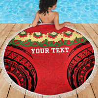 Personalised Red Tonga Ngatu Kahoa Lei Beach Blanket LT14 - Polynesian Pride
