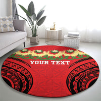 Personalised Red Tonga Ngatu Kahoa Lei Round Carpet LT14 - Polynesian Pride