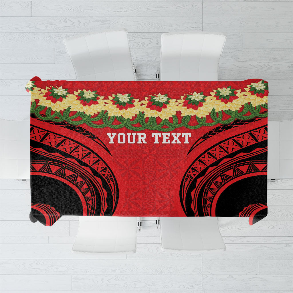 Personalised Red Tonga Ngatu Kahoa Lei Tablecloth
