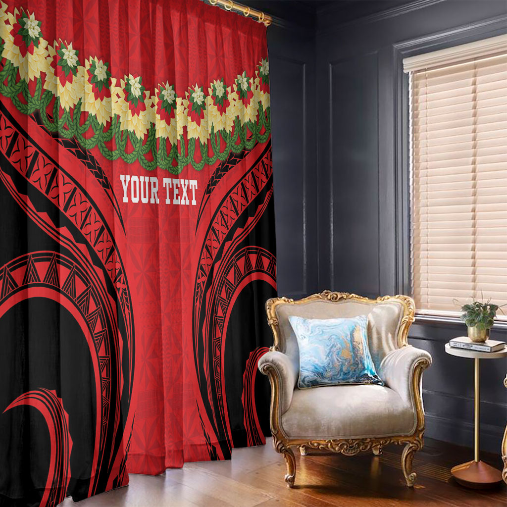 Personalised Red Tonga Ngatu Kahoa Lei Window Curtain