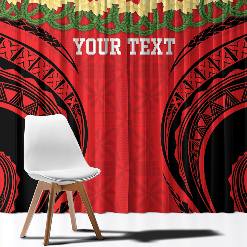 Personalised Red Tonga Ngatu Kahoa Lei Window Curtain