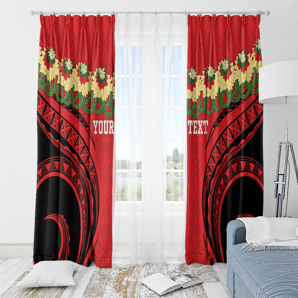 Personalised Red Tonga Ngatu Kahoa Lei Window Curtain