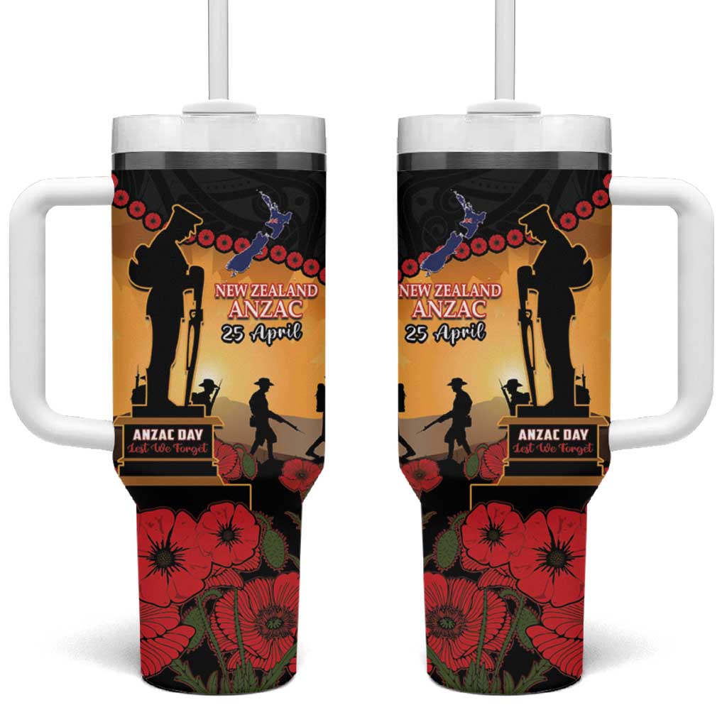 New Zealand Anzac Tumbler With Handle Maori Camouflage Mix Poppies We Will Remember Them LT14 One Size: 40 oz Black - Polynesian Pride