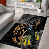 Aotearoa Kowhai Tui Bird Area Rug Maori Ngaru With Silver Fern